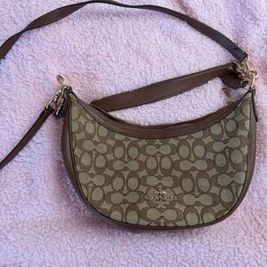 Coach Brown Signature Crescent Shoulder Bag